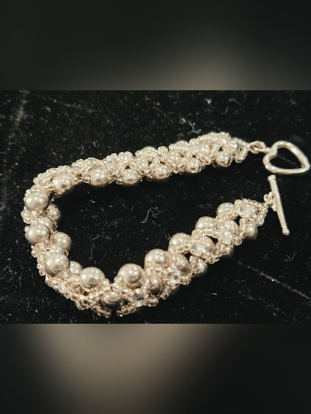 Handcrafted Silver-Tone Rhinestone  Beaded Women's Bracelet